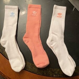 Adidas Athletic Crew Socks White Pink Ribbed Design
